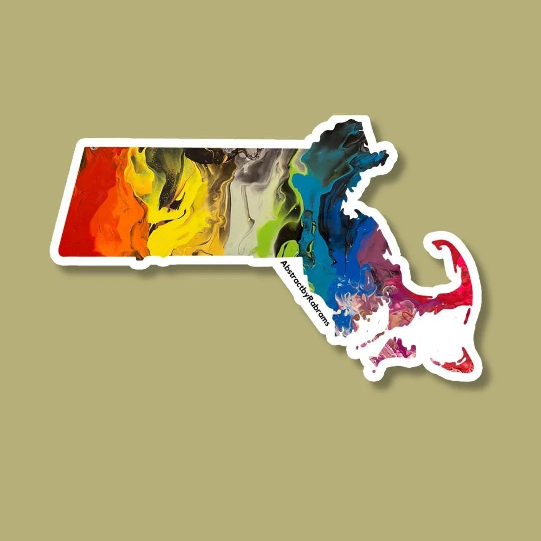 Massachusetts Vinyl Sticker - 3"x2" - Rainbow, Sunset, and Pastel -- Weatherproof - Massachusetts State Shape
