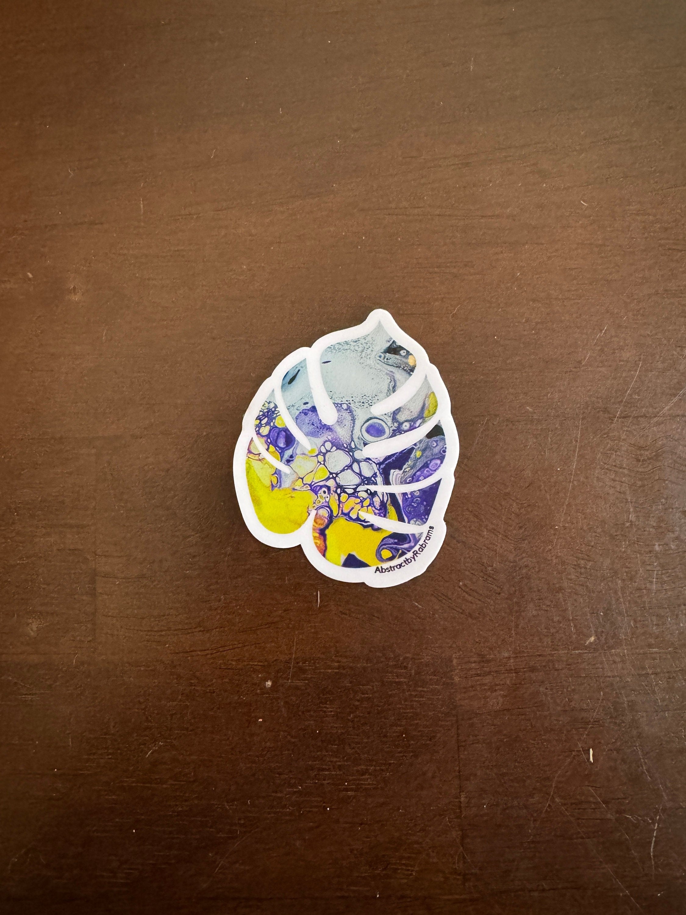 Monstera Sticker - 3″ - Purple, Yellow, Black and White   - Vinyl