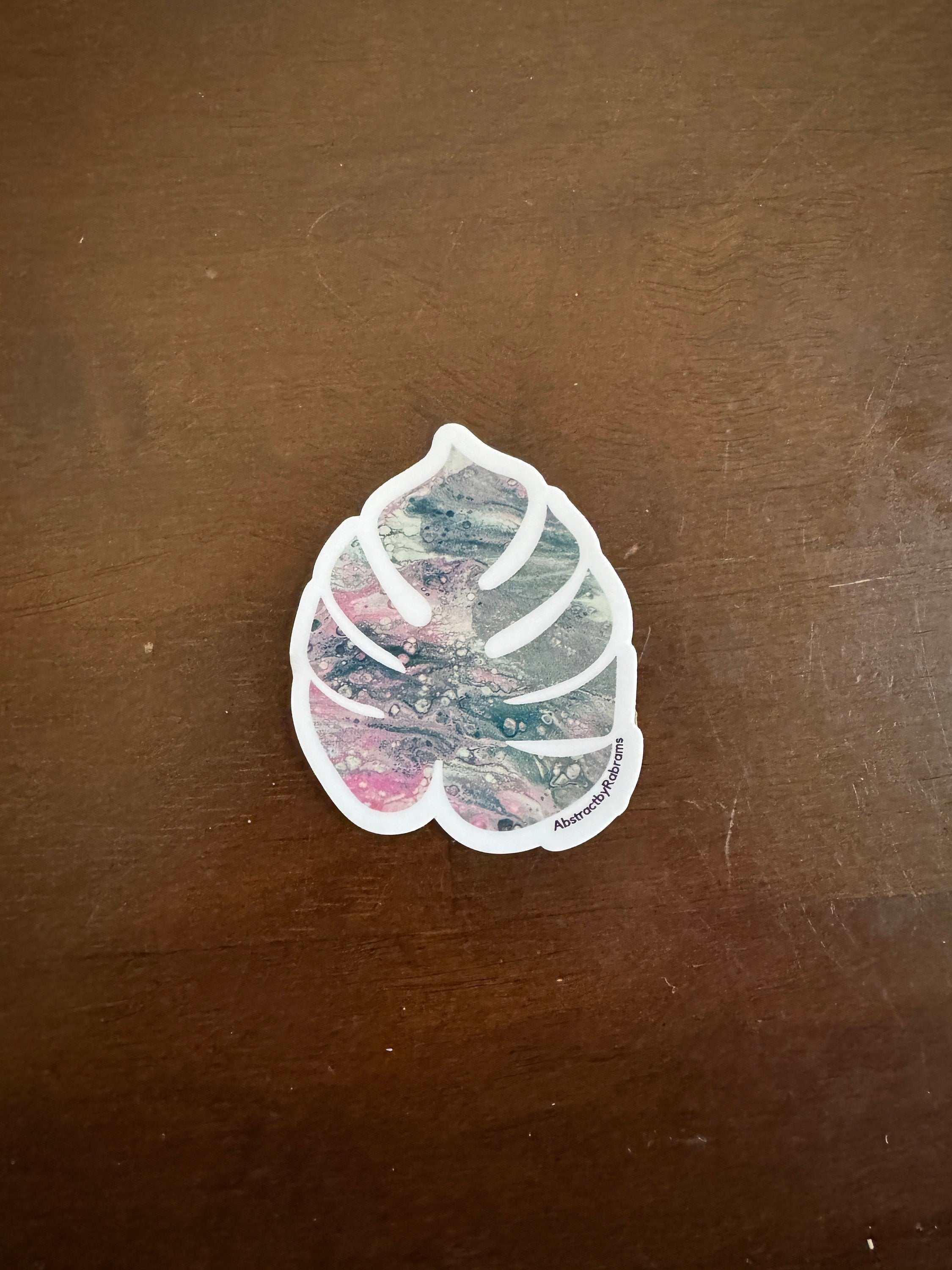 Monstera Sticker - 3″ - Pink and Grey  - Vinyl
