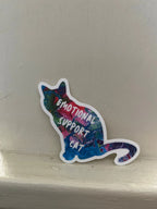 Emotional Support Cat - 3" Waterproof, Vinyl Sticker - 2.89" × 3" - Pink, Blue and Green