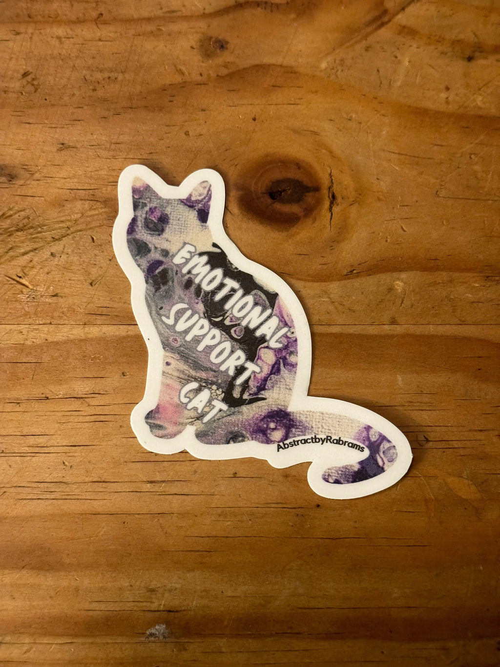Emotional Support Cat - 3" Waterproof, Vinyl Sticker - Purple, Grey, Black and White