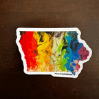 Iowa Vinyl Sticker - 3” x 2.5" - LGBTQ+ - Rainbow - Trans Pride - Iowa State Shape