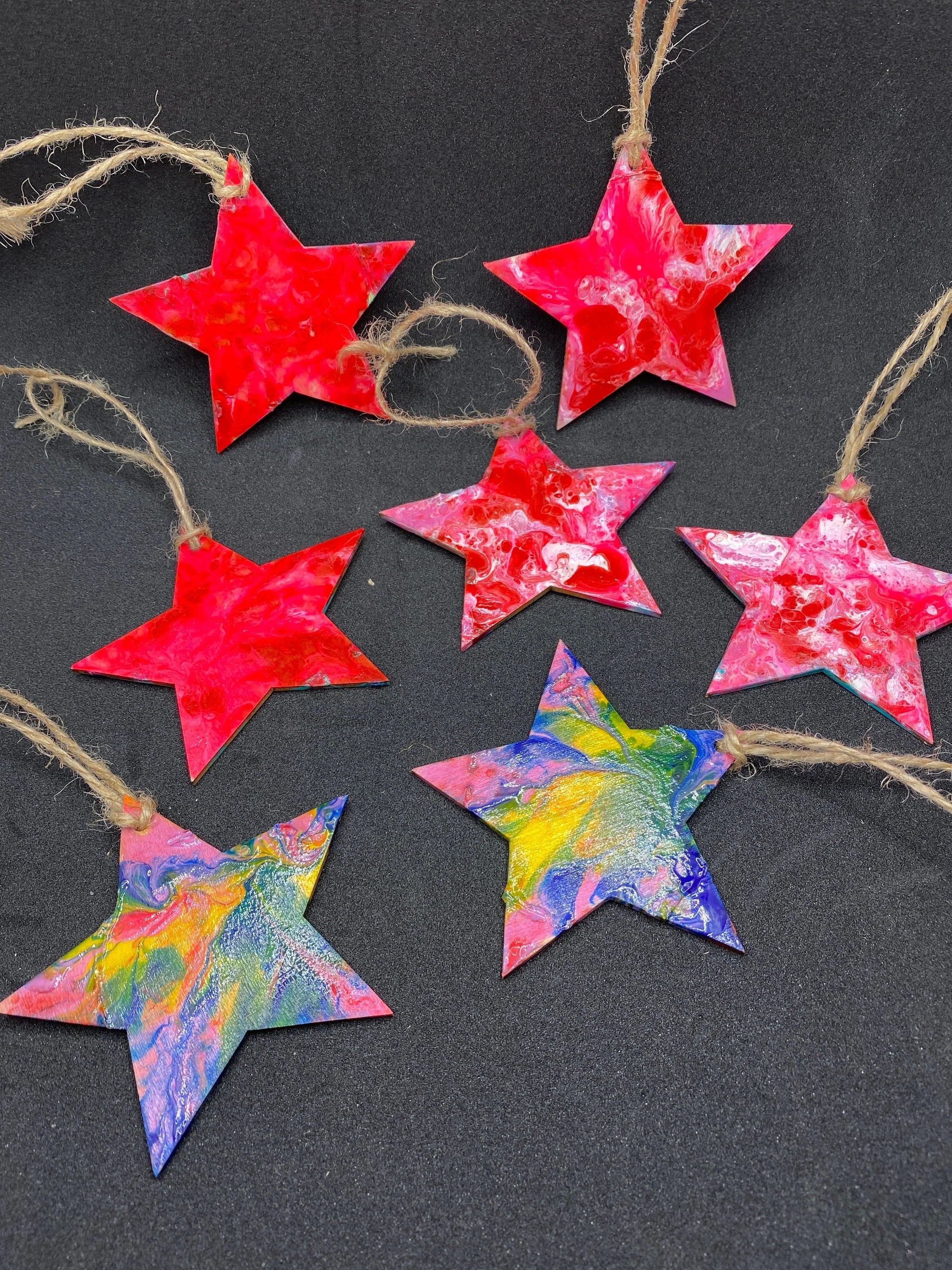 Wooden Pour Painted Star Decorations