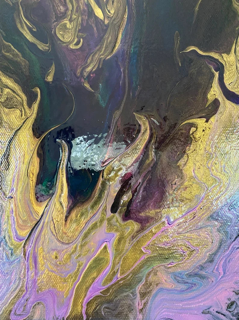 Golden Flame - 12"x12" Abstract Pour Painting