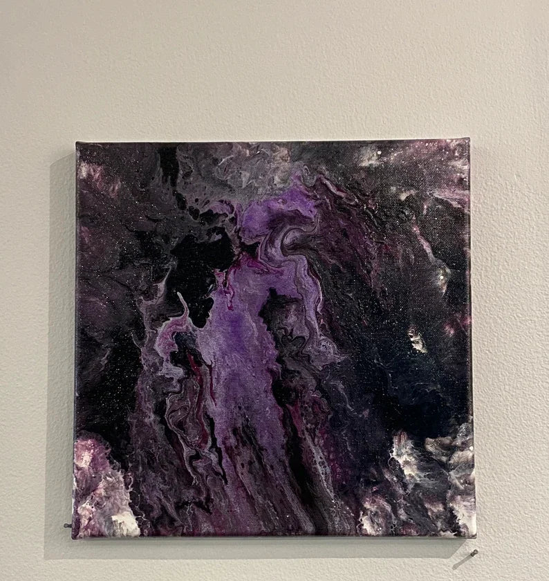 Dark Matter Abstract Pour Painting - 12"x12"